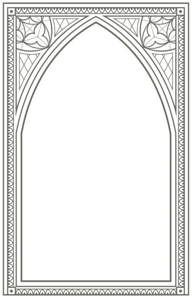 Vintage gothic background with arch outline drawing Vector graphics. Vintage gothic background with arch contour drawing. Window or gate turret arch stock illustrations