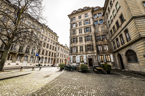 Urban View Of Old Architecture And Road In Geneva, Switzerland