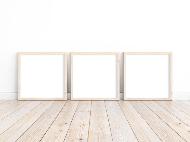 istock Mockup of three thin square wooden frames 1284051824
