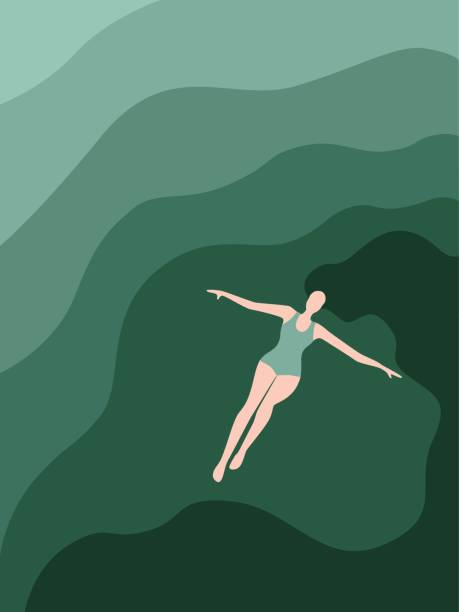 kobieta leżąca na powierzchni oceanu płaska ilustracja projektu - human hair women adult vector stock illustrations