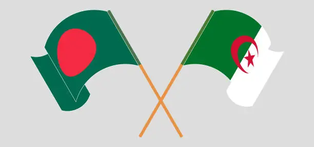 Vector illustration of Crossed and waving flags of Bangladesh and Algeria