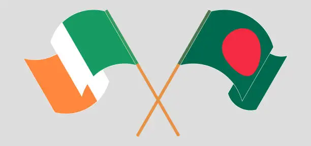 Vector illustration of Crossed and waving flags of Bangladesh and Ireland