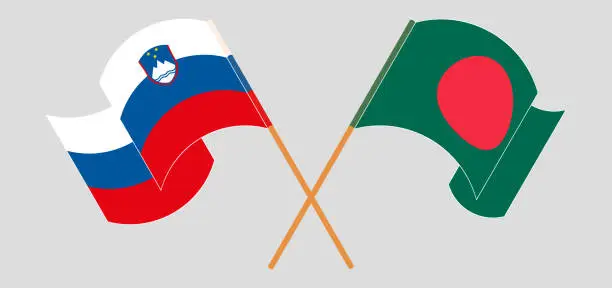 Vector illustration of Crossed and waving flags of Bangladesh and Slovenia