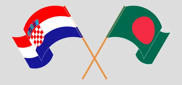 Vector illustration of Crossed and waving flags of Bangladesh and Croatia