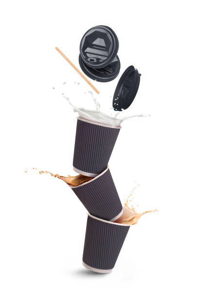 istock stack of falling  paper cups with drink, coffee, milk and tea isolated 1284058971
