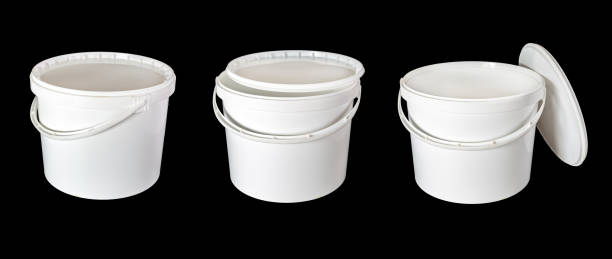 Set of white plastic bucket with handle isolated on a white background