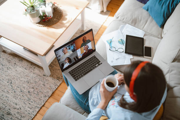 istock Woman having video conference at home. 1284062044
