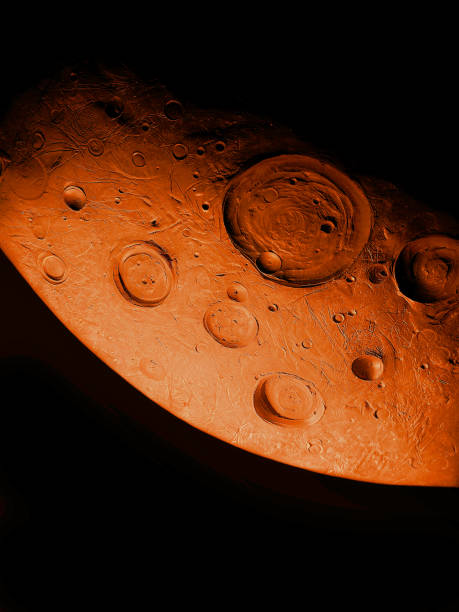 Craters on the surface of Mars, large craters on the surface of the rocky red planet stock photo