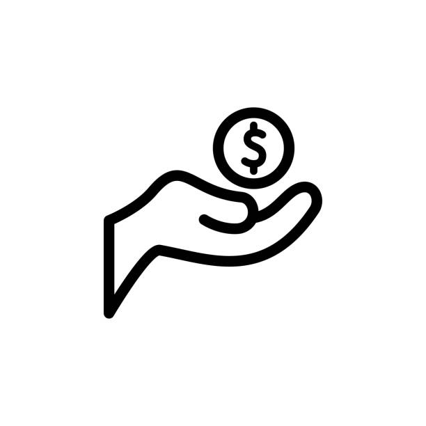 ilustraciones, imágenes clip art, dibujos animados e iconos de stock de diseño de ilustración logotipo de icono de la mano y dinero - cash register wealth coin currency