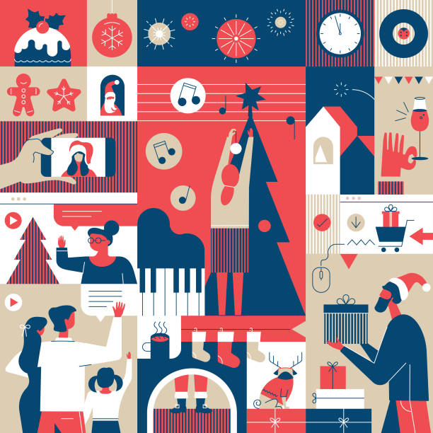 illustrazioni stock, clip art, cartoni animati e icone di tendenza di dicembre vacanze spirito - christmas home