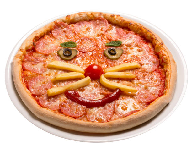 istock Pepperoni children's pizza will see a smiley face Isolated image on white 1284070321