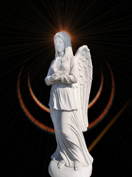 神秘的な光の背景に天使を記念する - mythology human face angel ancient ストックフォトと画像