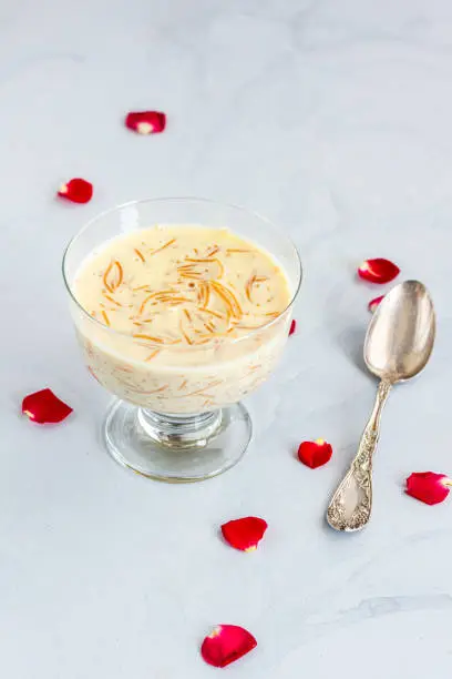 Indian Sweet Dish Vertical Photo,Vermicelli Pudding, White Background