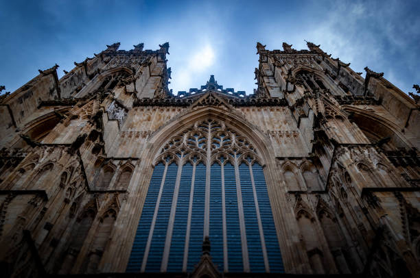 York.Yorkshire.United Kingdom.February 14th 2022.View of the  east end of York Minster cathedral and college street in York
