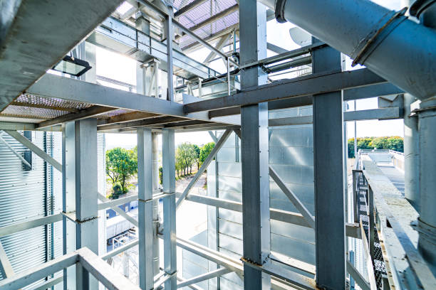 istock Interior of modern up to date factory. Steel constructions with high panoramic windows. 1284075978