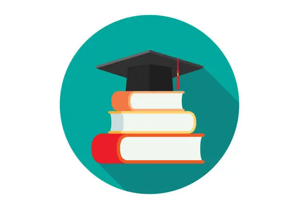 Vector illustration of Graduation Cap On Stack Of Books