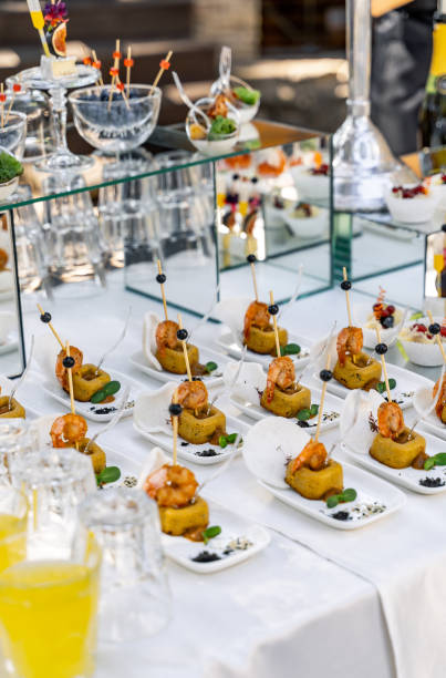 istock Lot of cold snacks on buffet table. Salty appetizers. Catering at celebration. 1284077951
