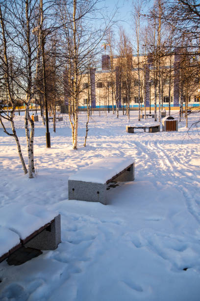istock Winter Park, benches in the snow, winter still life 1284078053