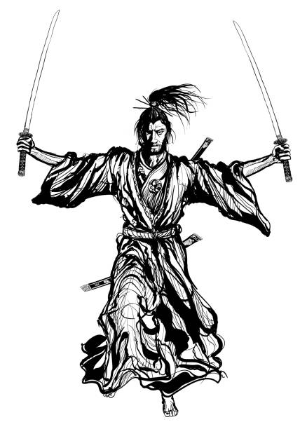illustrations, cliparts, dessins animés et icônes de samouraï avec l’épée - encre illustrations