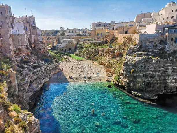 Italy, coast of Puglia beach of Polignano a Mare tourist beach called Port'alga