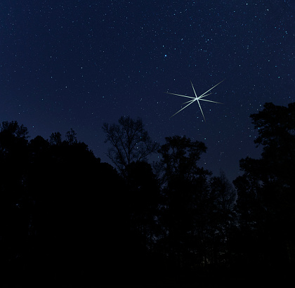 Christmas star rising over the trees in Raeford NC
