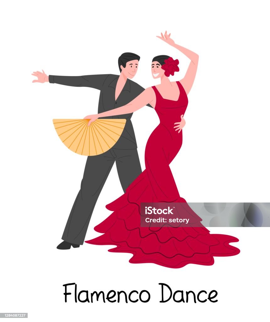 Ilustración de Pareja De Dibujos Animados Bailando Flamenco Español  Ilustración Plana Vectorial Sobre Fondo Blanco y más Vectores Libres de  Derechos de Baile flamenco - iStock