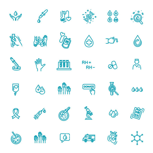 Hematology Vector icon. Outline signs for donor day Hematology flat line icons set. Clinical laboratory thin line icons animal welfare stock illustrations