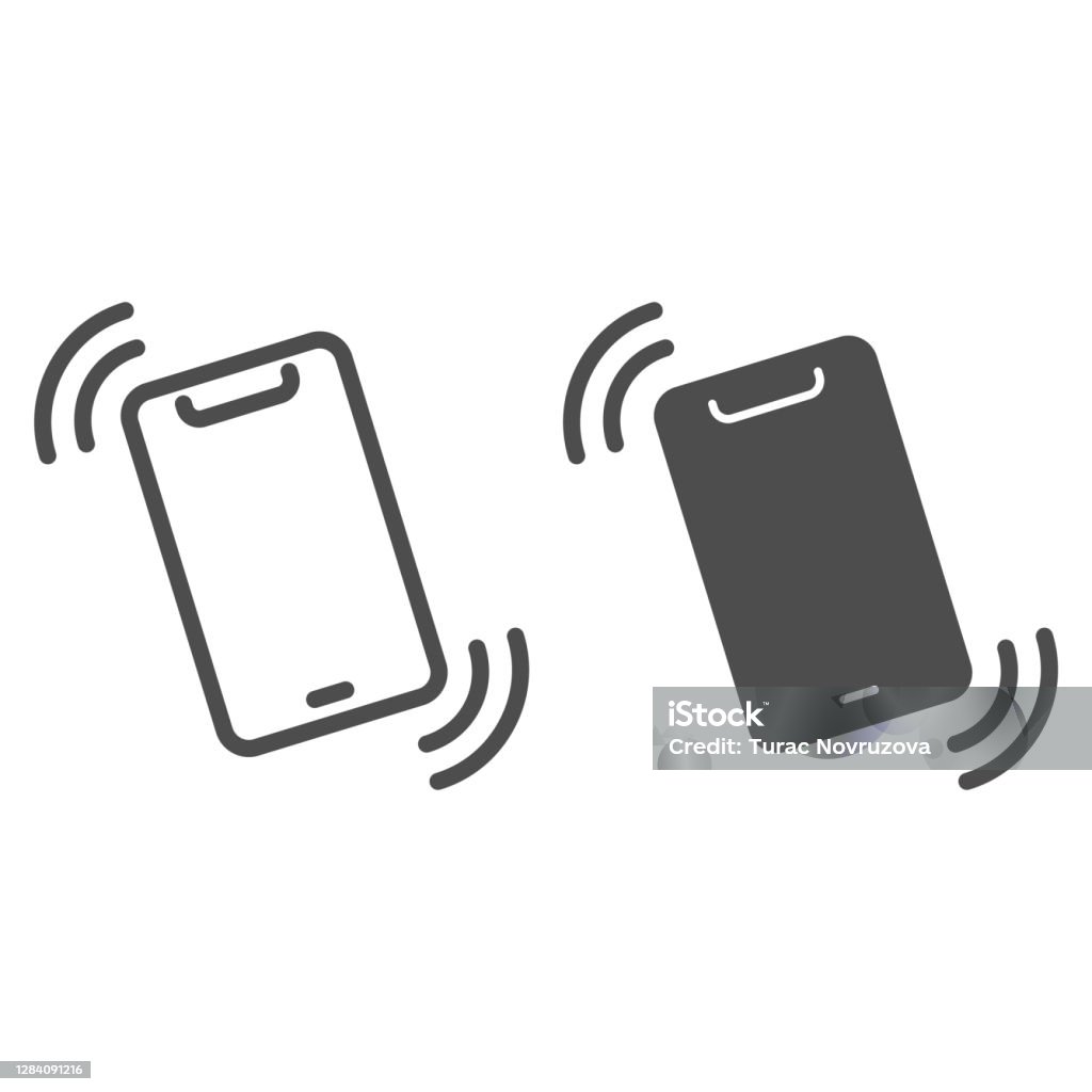 Alerte de vibration dans la ligne de smartphone et icône solide, concept de smartphone, signe d’appel mobile sur fond blanc, icône de téléphone de sonnerie dans le modèle de contour pour le concept mobile et la conception web. Graphiques vectoriels. - clipart vectoriel de Icône libre de droits