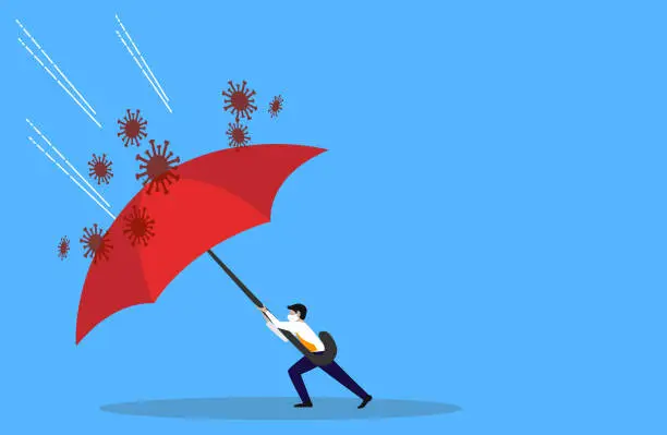 Vector illustration of Businessman using umbrella for protection from Covid-19.