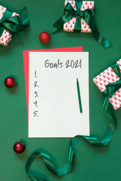 istock Christmas empty blank goals for 2021 New Year on green. 1284097962