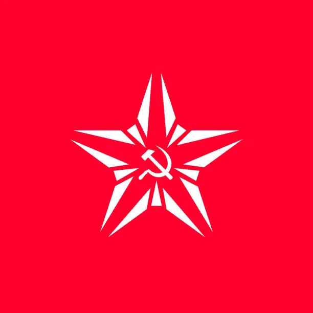 Vector illustration of Star with the socialist symbol - hammer and sickle. Vector illustration.