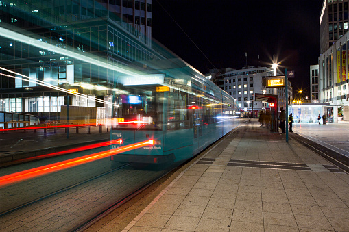 Tram is running in a city street