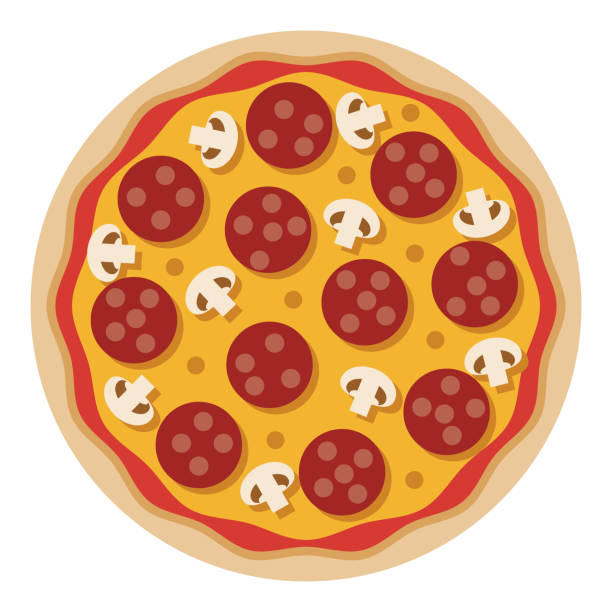 ilustraciones, imágenes clip art, dibujos animados e iconos de stock de icono de pizza de champiñones pepperoni sobre fondo transparente - baked mushrooms