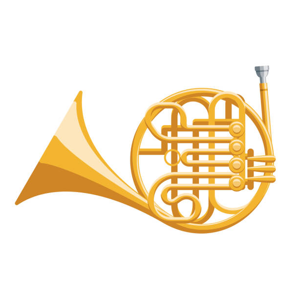 ilustrações, clipart, desenhos animados e ícones de ícone do chifre francês em fundo transparente - brass band french horn brass instrument music