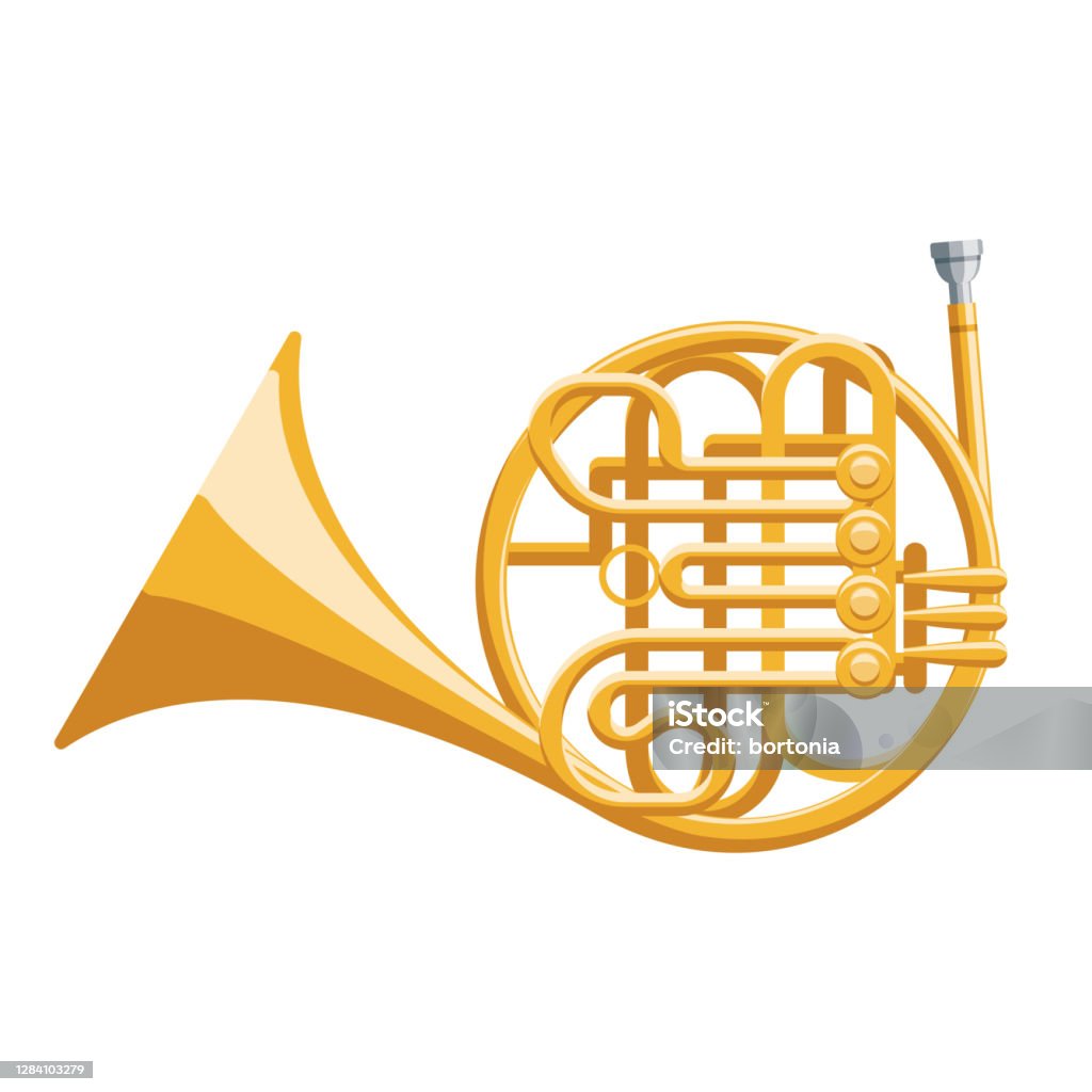 French Horn Icon on Transparent Background A flat design icon on a transparent background (can be placed onto any colored background). File is built in the CMYK color space for optimal printing. Color swatches are global so it’s easy to change colors across the document. No transparencies, blends or gradients used. French Horn stock vector