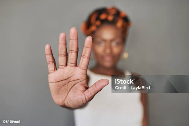 Dont Take A Step Closer Stock Photo - Download Image Now - Stop Gesture, Hand, Sex Discrimination
