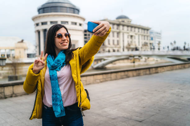 istock Young woman making selfie in Skopje 1284107694