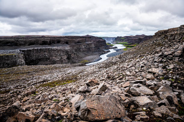 istock Iceland Dettifoss waterfall river canyon with gray sky and grey water with rocky grey cliff and nobody in Vatnajokull National Park 1284108552