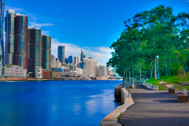 istock Camera Shutter Long Exposure view of Sydney Harbour Branagaroo Darling Harbour and Sydney CBD viewed from Balmain wharf 1284108646
