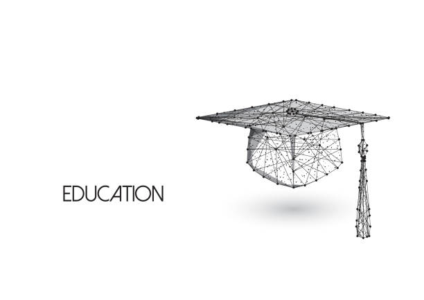 концепция образования с низкой полигональной градацией шляпу изолированы на белом фоне. - alumnus stock illustrations