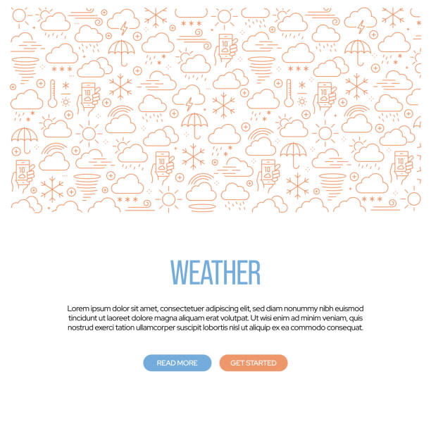 ilustraciones, imágenes clip art, dibujos animados e iconos de stock de diseño de banner relacionado con el tiempo con patrón. ilustración vectorial de iconos de estilo de línea moderna - seamless pattern meteorology snowflake