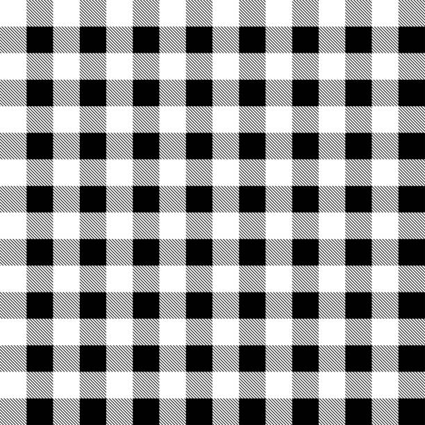 Plaid seamless pattern in white and black. Plaid seamless pattern in white and black. Tartan plaid for dress, skirt, flannel shirt, autumn, winter fabrics, background. Buffalo check gingham style. Vector flat illustration. buffalo check stock illustrations