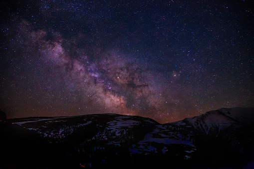 Milky Way Galaxy with stars and mountain landscape.