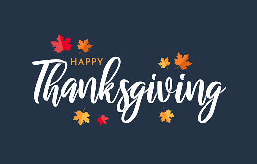 Happy Thanksgiving lettering background with leafs. Vector illustration. EPS10