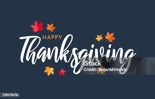 istock Happy Thanksgiving lettering background with leafs. Vector 1284116116
