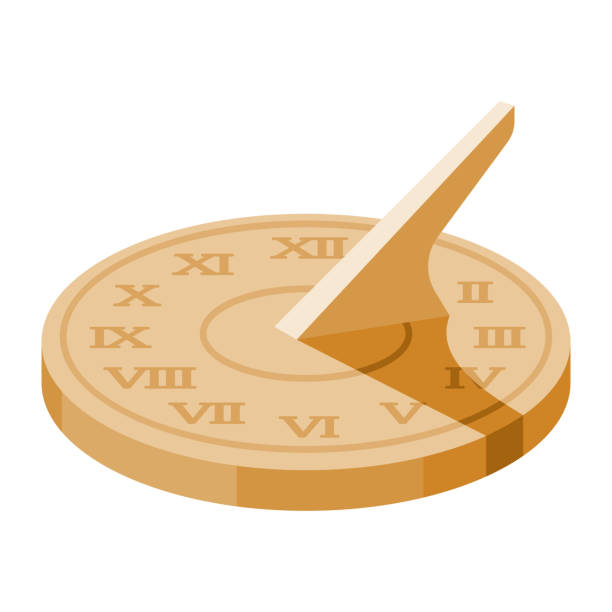 Sundial Icon on Transparent Background A flat design icon on a transparent background (can be placed onto any colored background). File is built in the CMYK color space for optimal printing. Color swatches are global so it’s easy to change colors across the document. No transparencies, blends or gradients used. ancient sundial stock illustrations