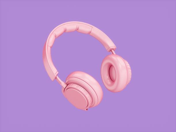 istock 3D Rendering Pink headphones isolated on purple background 1284119861
