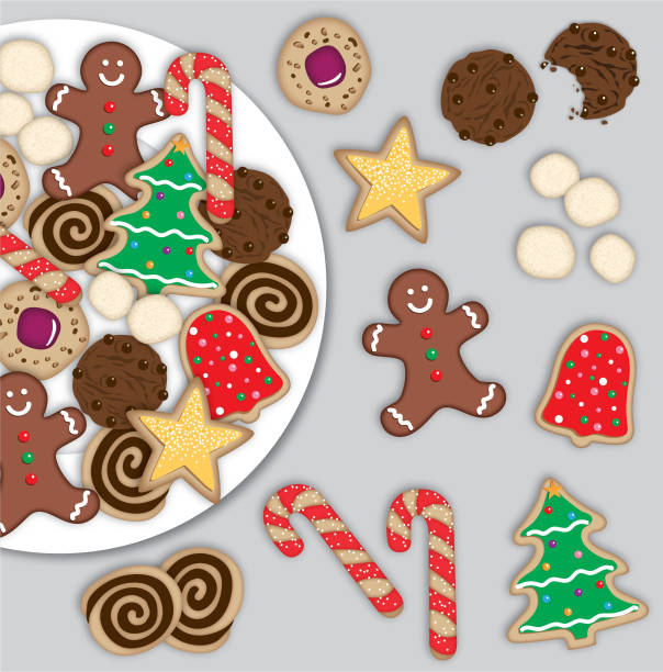 ilustrações de stock, clip art, desenhos animados e ícones de christmas cookies digital illustration - cookie christmas gingerbread man candy cane