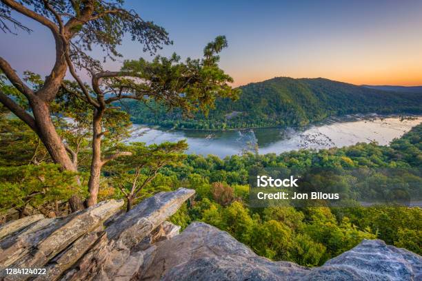 Sunset View Of The Potomac River From Weverton Cliffs Near Harpers Ferry West Virginia Stock Photo - Download Image Now
