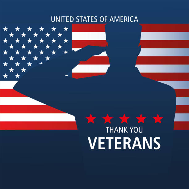 istock happy veterans day, thanks you, soldier salute on flag 1284128416